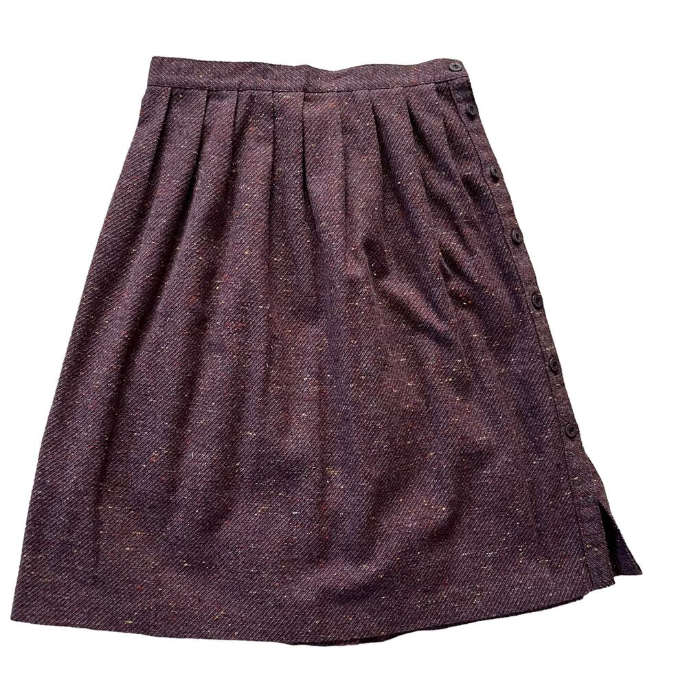 Oscar de la Renta Vintage Purple Pleated Tweed Skirt Size 12 Runs Small